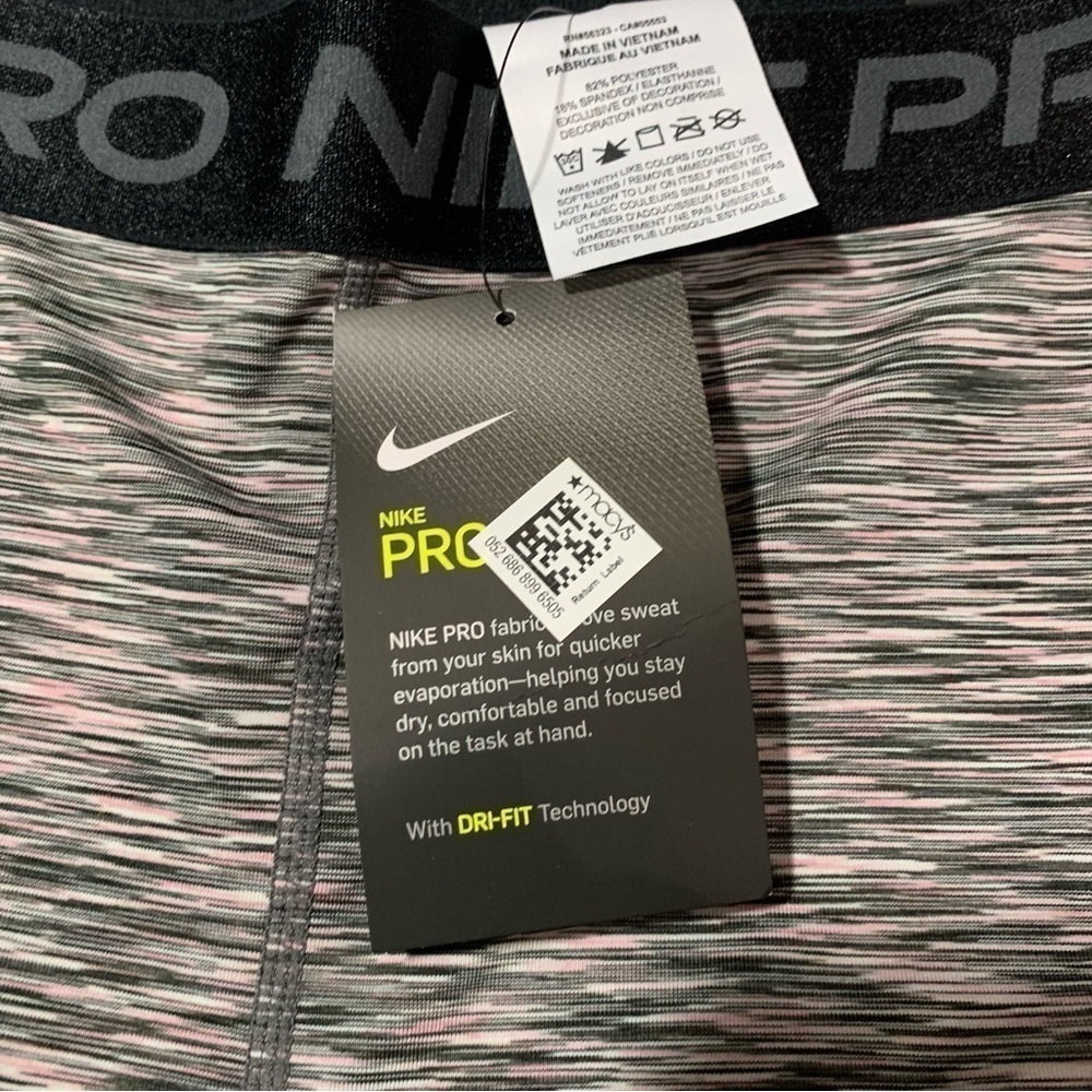 New Nike Pro Tight Fit Women’s Crop Leggings small Heather Gray Pink BNWT - Picture 2 of 6